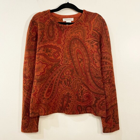 EUC VTG 100% Lambswool Boho Paisley Sweater Rust Orange MP - Picture 1 of 5